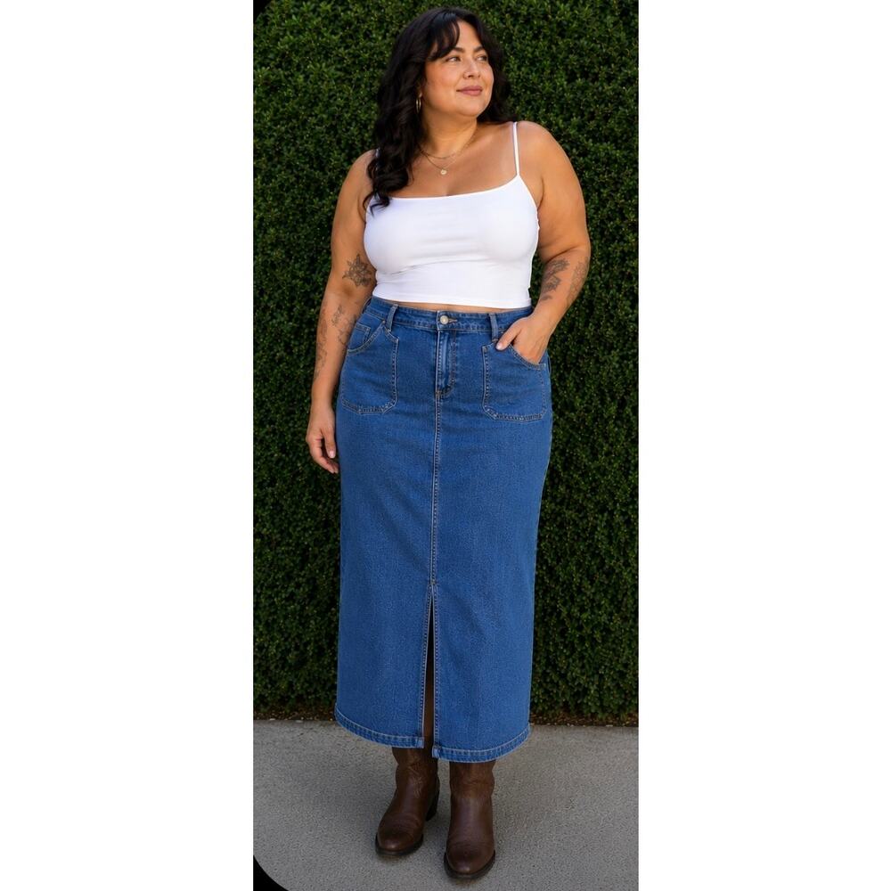 Levi Strauss Signature Denim Midi Skirt Womens 18 Y2K Blue Jean Utility Skirt